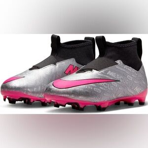 Nike Kids JR Zoom Mercurial Superfly 9 Pro FG Silver/Pink soccer shoes